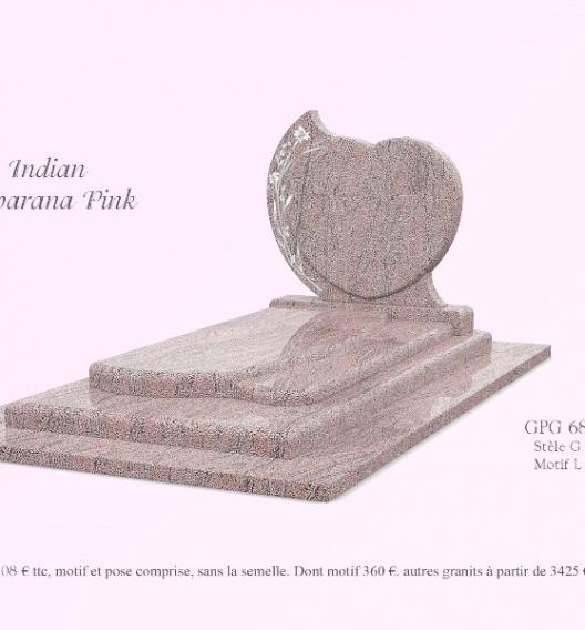 GPG 68/A stèle G 68 et motif L55 présenté en granit indian Juparana Pink